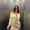 Abito in maglia con risvolto crema