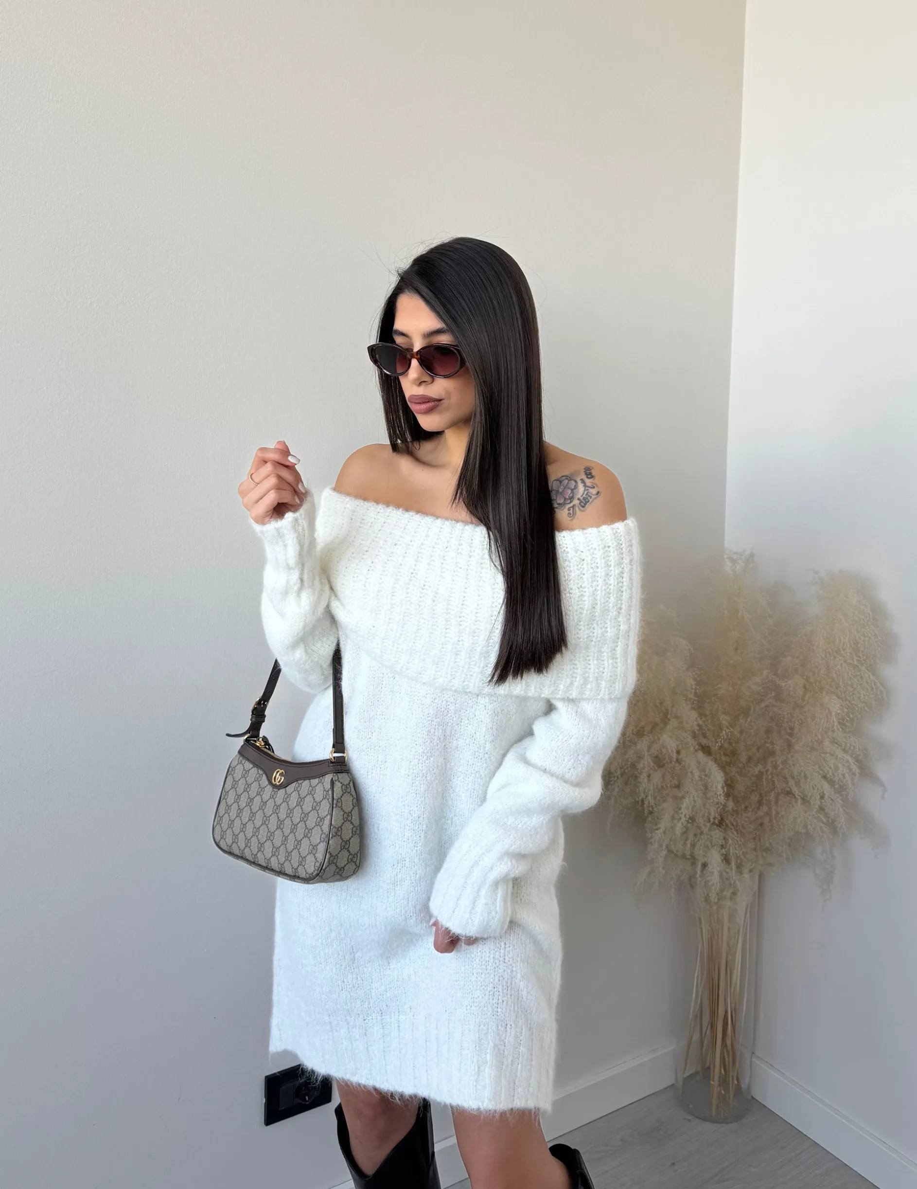 Abito in maglia extra caldo bianco