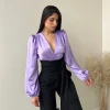 Body con manica ampia in simil seta lilla