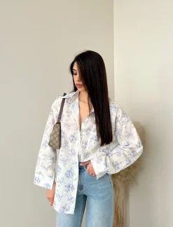 Camicia in cotone fiori lilla