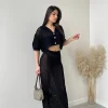 Completo in crochet traforato nero