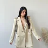 Giacca in simil raso oversize champagne