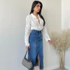 Gonna midi in denim con spacco