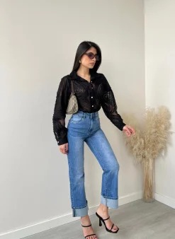 Jeans basic con risvolto