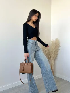 Jeans tempestato di brillanti