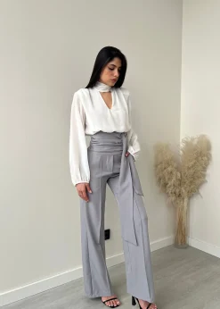 Pantalone a vita altissima con fascia grey