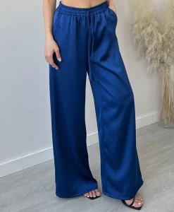 Pantalone palazzo in simil raso champagne