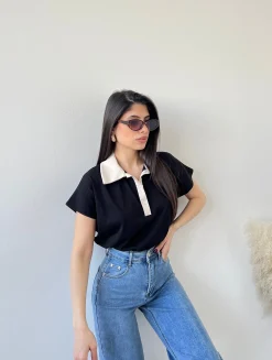 Polo bicolor nera