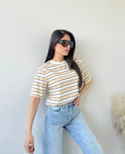 T-shirt a righe beige